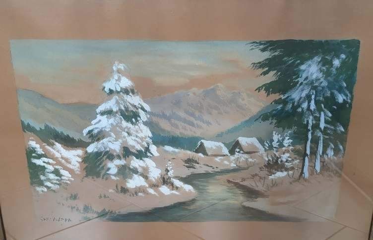 Józef Schiffer, gwasz 82cm x 61cm, piękny obraz