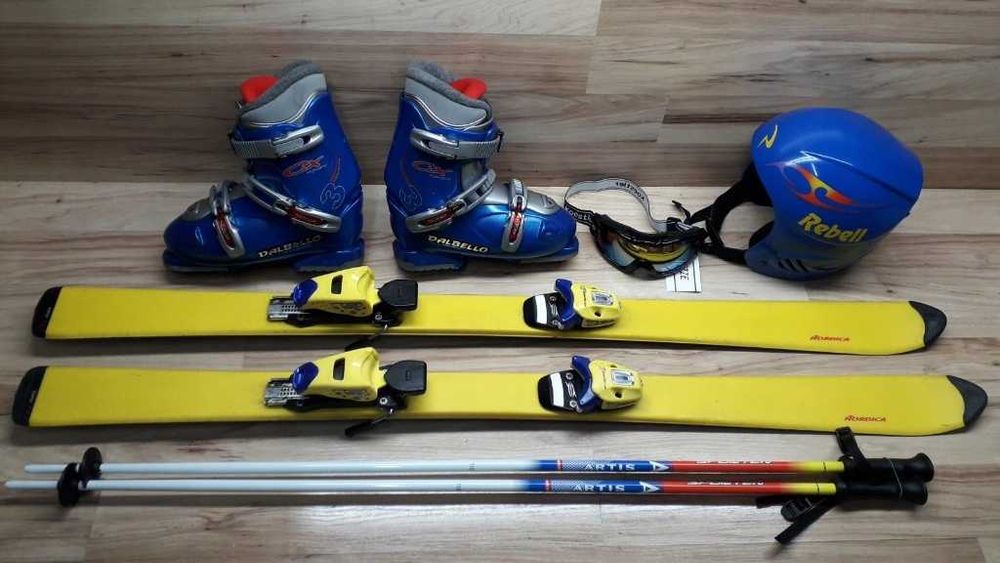 Komplet 130 cm NORDICA Buty 24cm Kask Kijki Gogle