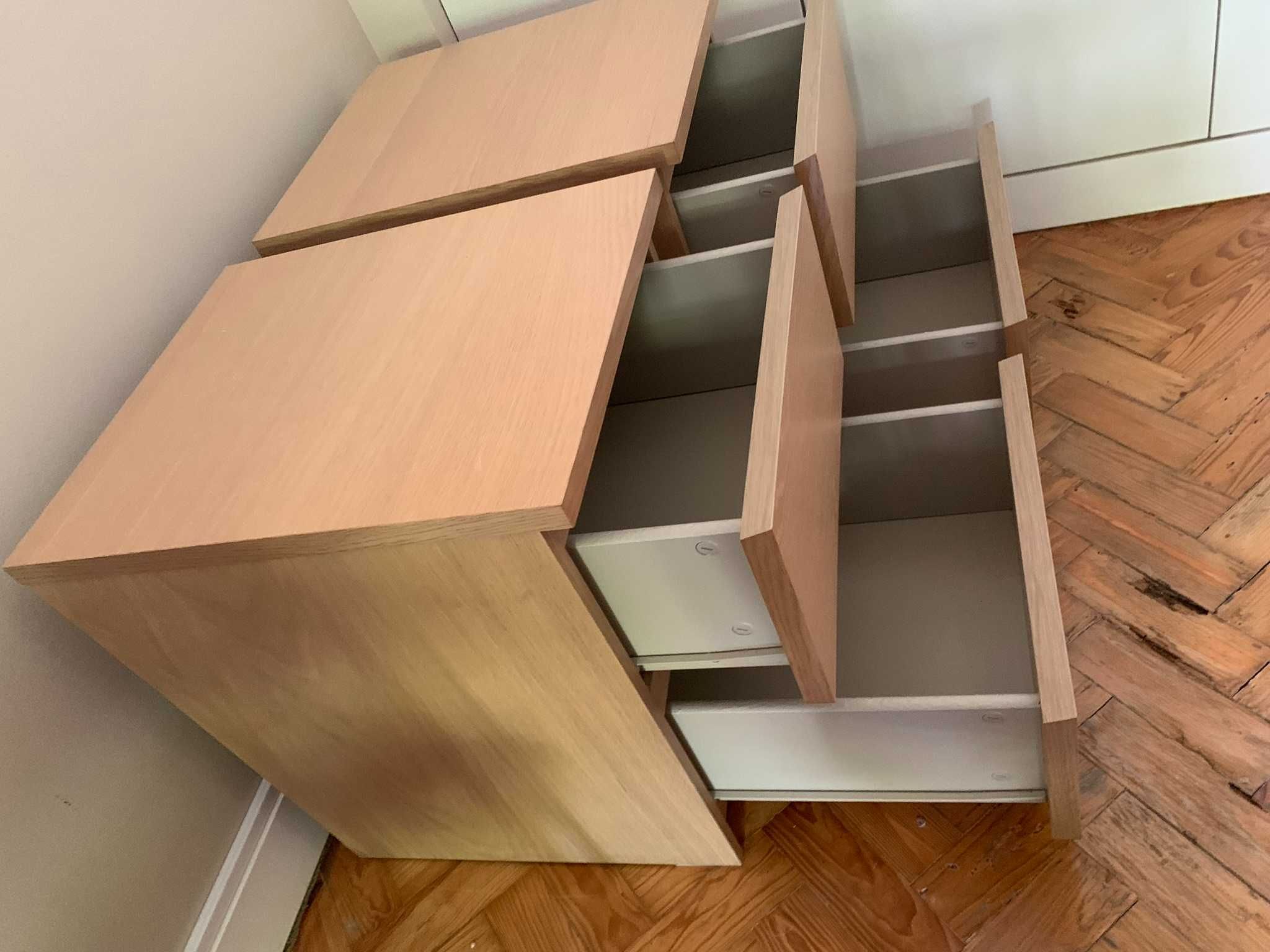 cómoda de 2 gavetas Malm, IKEA, chapa de carvalho velatura branca