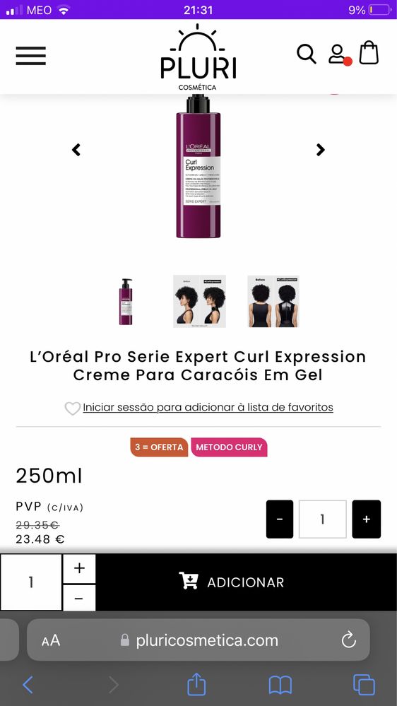 L’Oréal Pro Serie Expert Curl Expression Creme Para Caracóis Em Gel