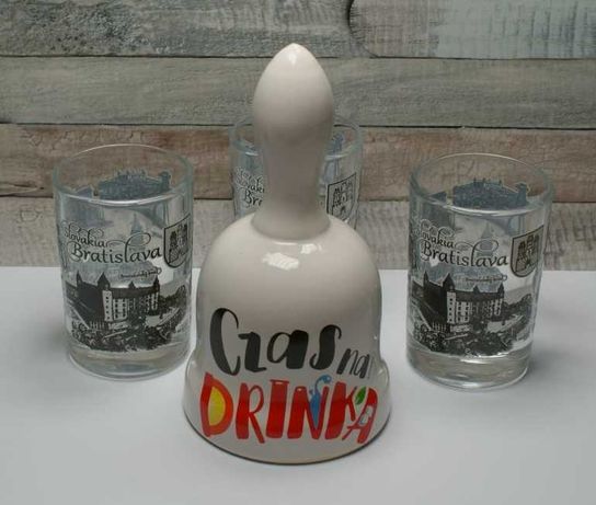 Dzwonki ceramiczne CZAS NA DRINKA lub PIWO + 3 kieliszki GRATIS