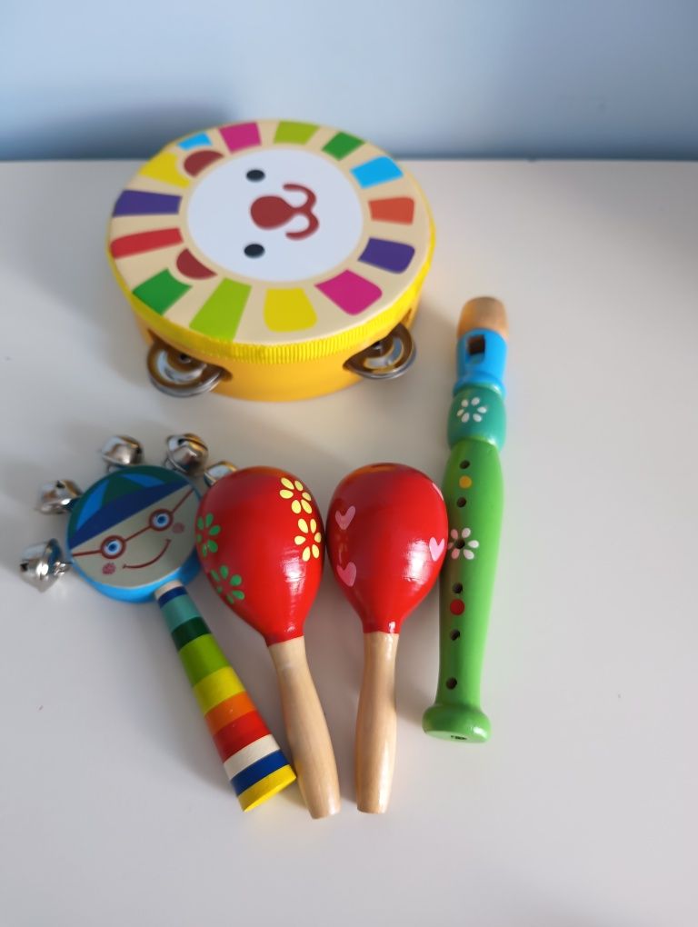 Drewniane instrumenty muzyczne dla dzieci, zestaw, montessori