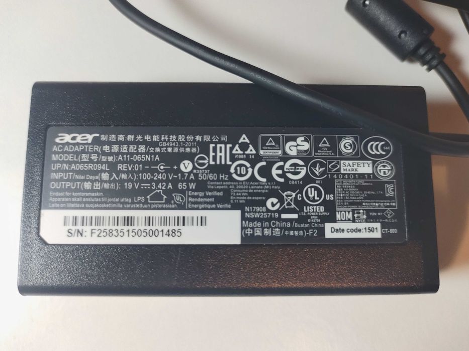 Оригінальний блок живлення  Acer (A11-065N1A) / VINGA  19V, 3.42A, 65W
