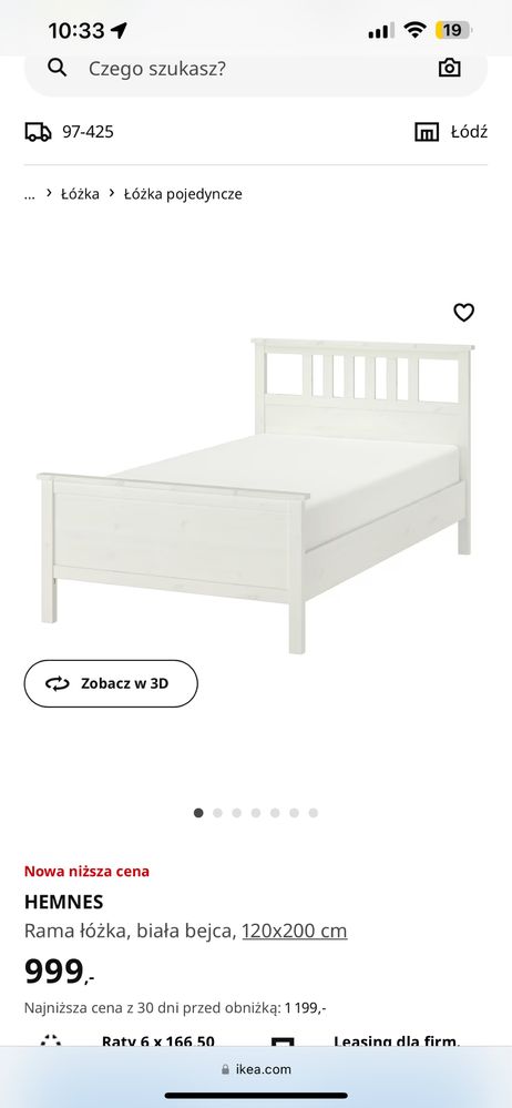 Rama łóżka wraz z materacem 120x200 ikea