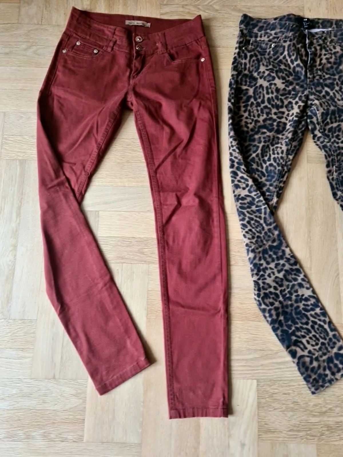 Джинсы (леопард и кирпичные), черные брюки, размер s/m