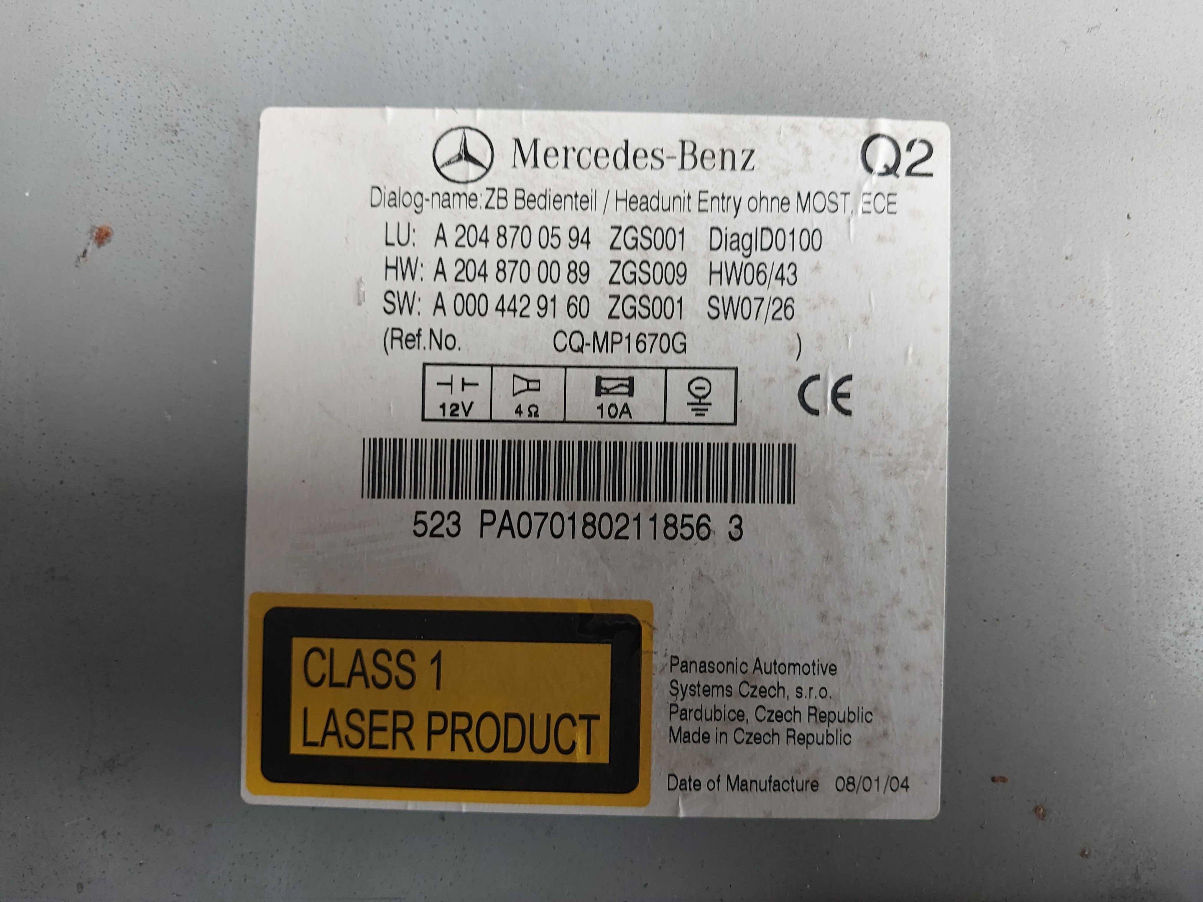 Radio mercedes w204 a204--87--00--594    2009r