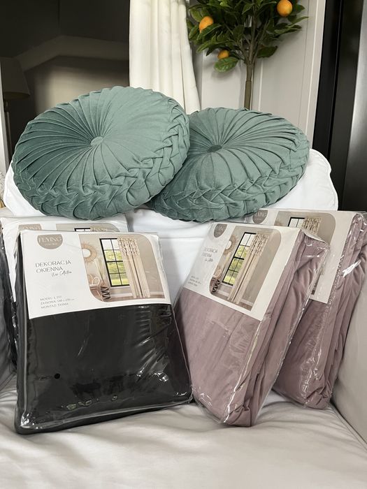 Duży zestaw Zasłony zasłona firanki falbanki  2 komplety poduszki