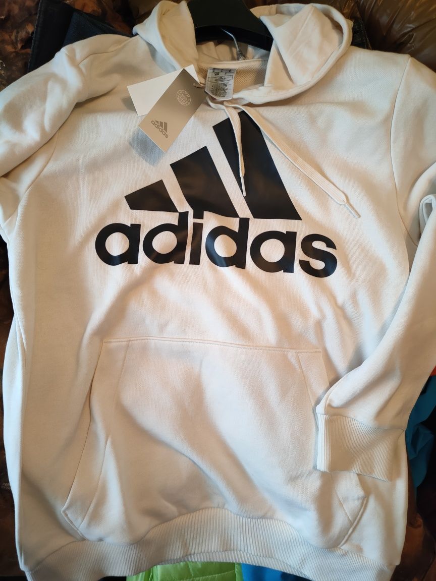 Nowa bluza z kapturem Adidas biała kremowa kurtka jasna męska M L