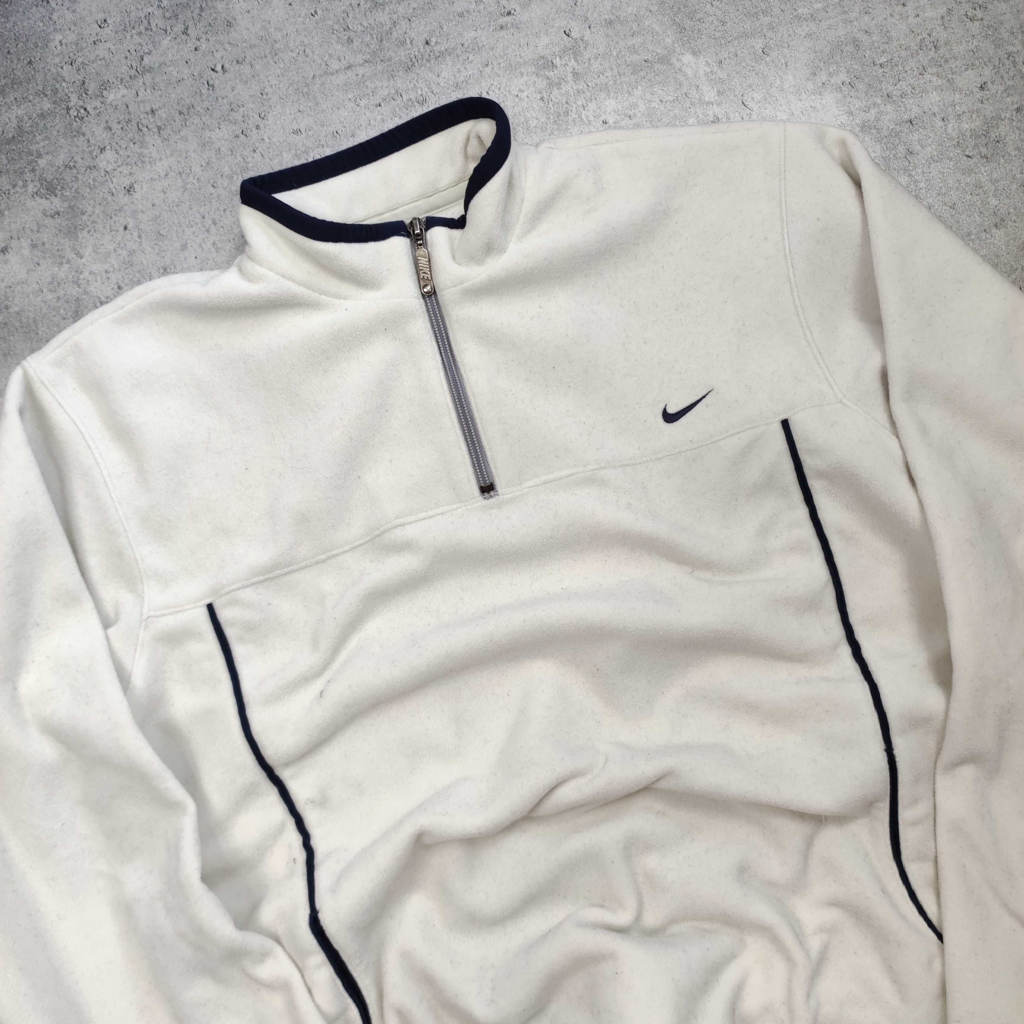 MĘSKA Bluza Retro Polarowa Polar Suwak 1/3 Nike Kremowa Jasna Thermal