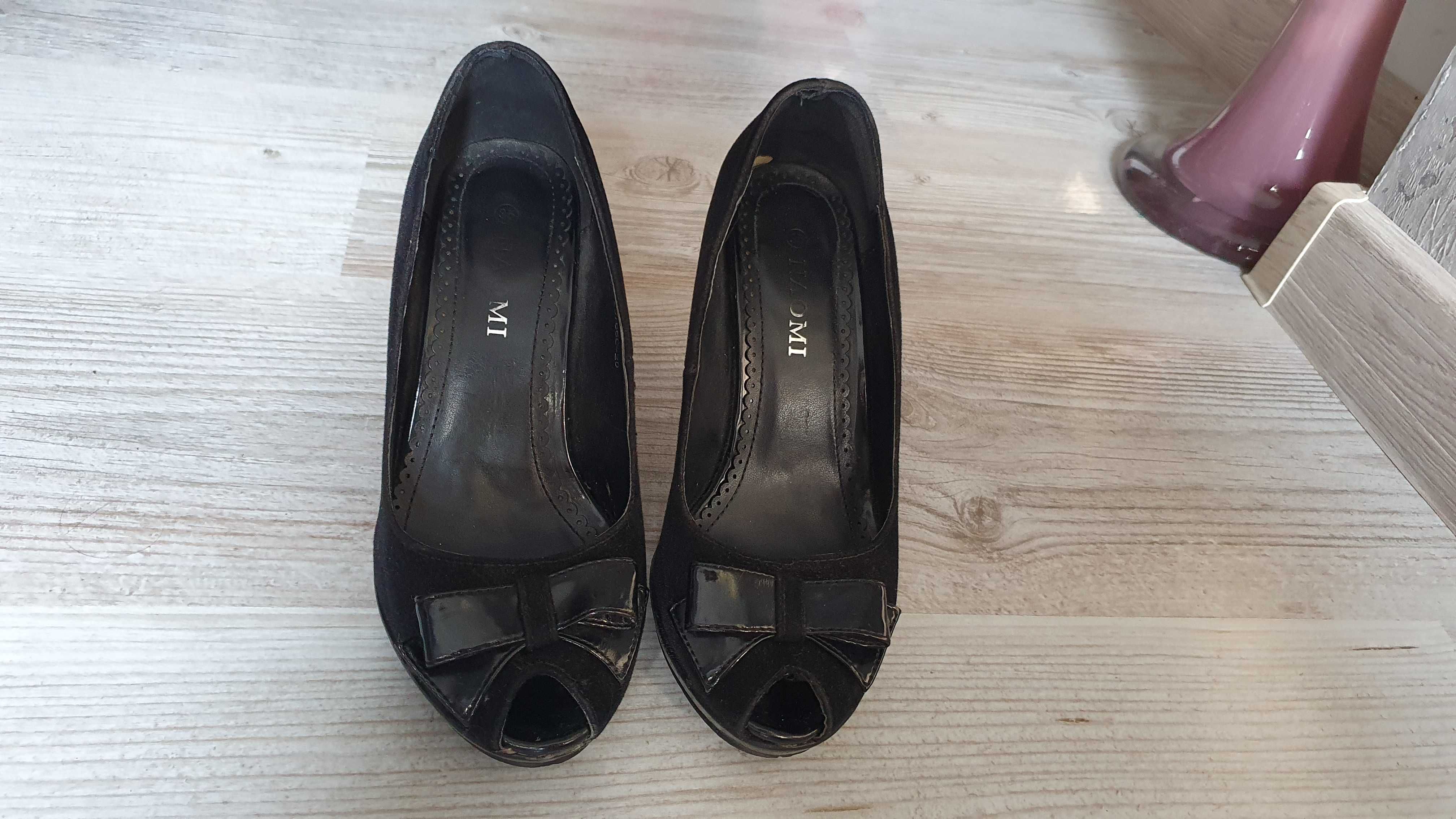 Czarne szpilki na platformie buty na obcasie z odkrytymi palcami