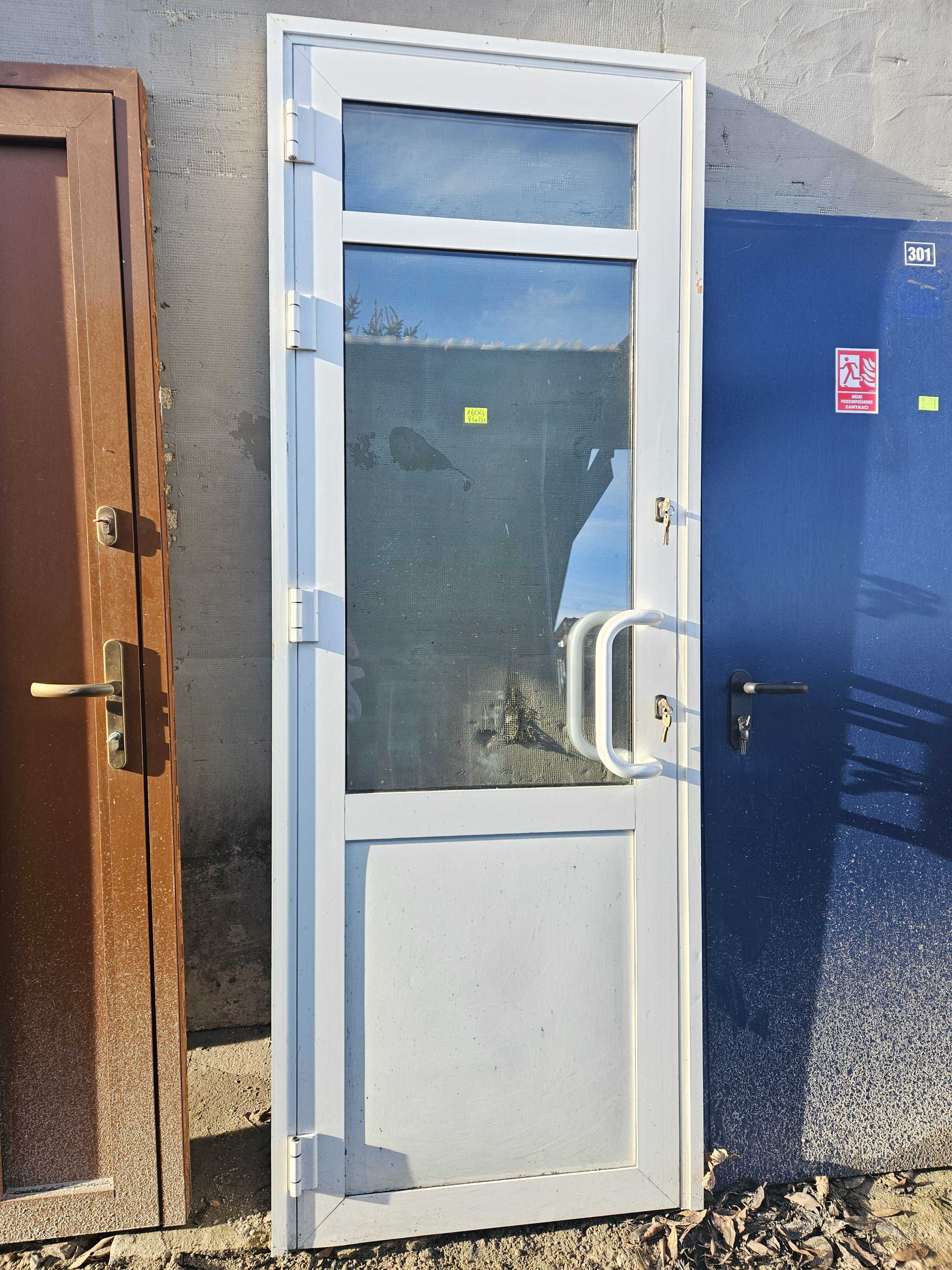 DRZWI Zewnętrzne Aluminiowe Wejściowe Przeszklone 86x233cm Białe