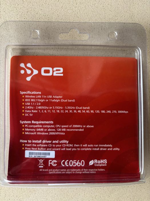 Adaptador O2-WL600 / Wi-Fi USB Connector Wireless 11n NOVO