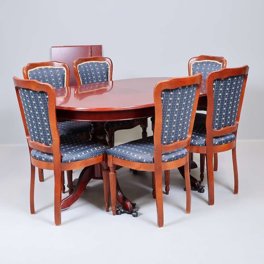 komplet do jadalni stół owalny rozkładany +6 krzeseł styl angielskim