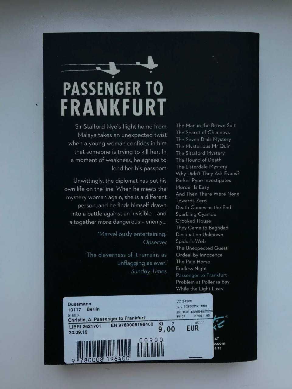 Agatha Christie "Passenger to Frankfurt"