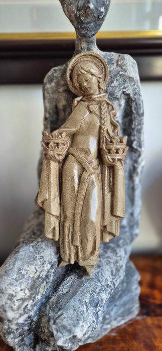 Stara rzeźba sakralna Święta antyk Św. Jadwiga terakota antyk Francja
