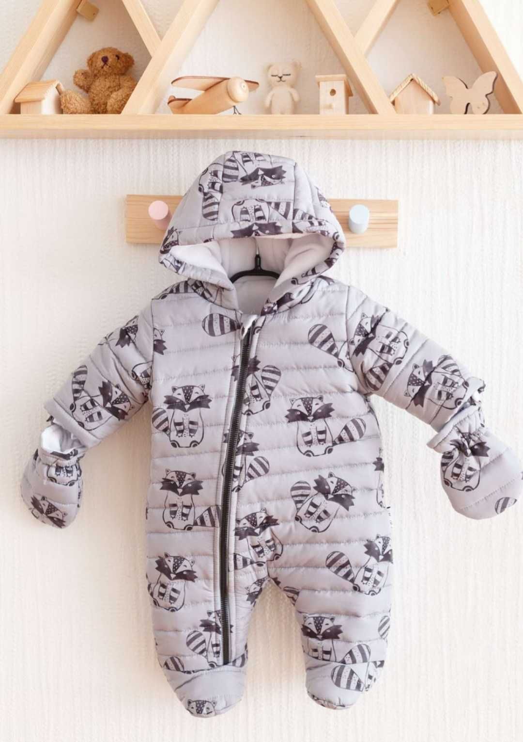 Зимний комбинезон на флисе серый в эноты рост 74 см. 6-9 мес. mag baby