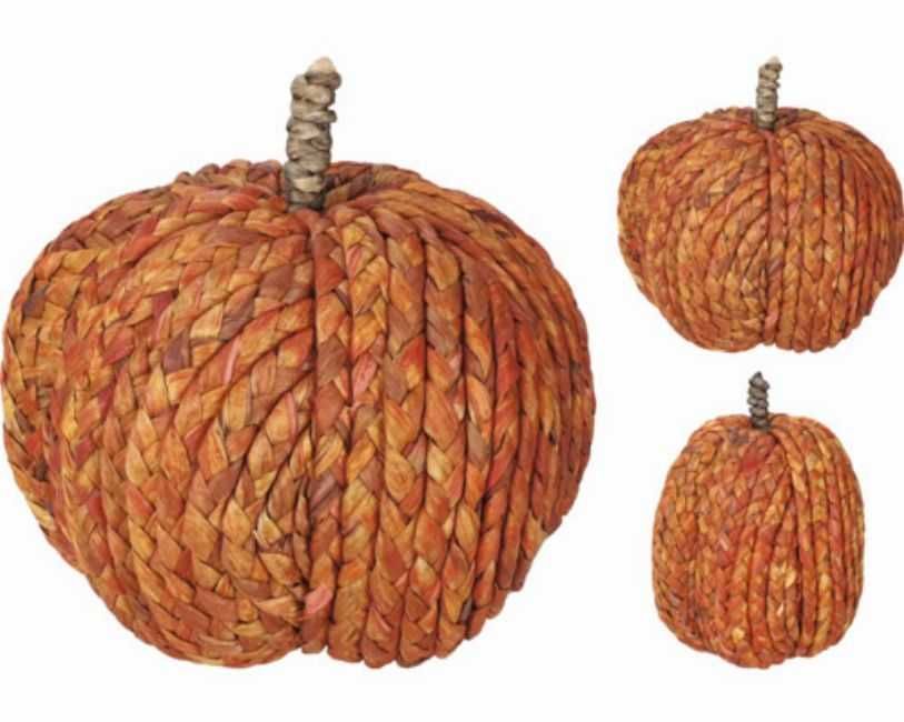 Dekoracja jesienna dynia pleciona pomarańczowa