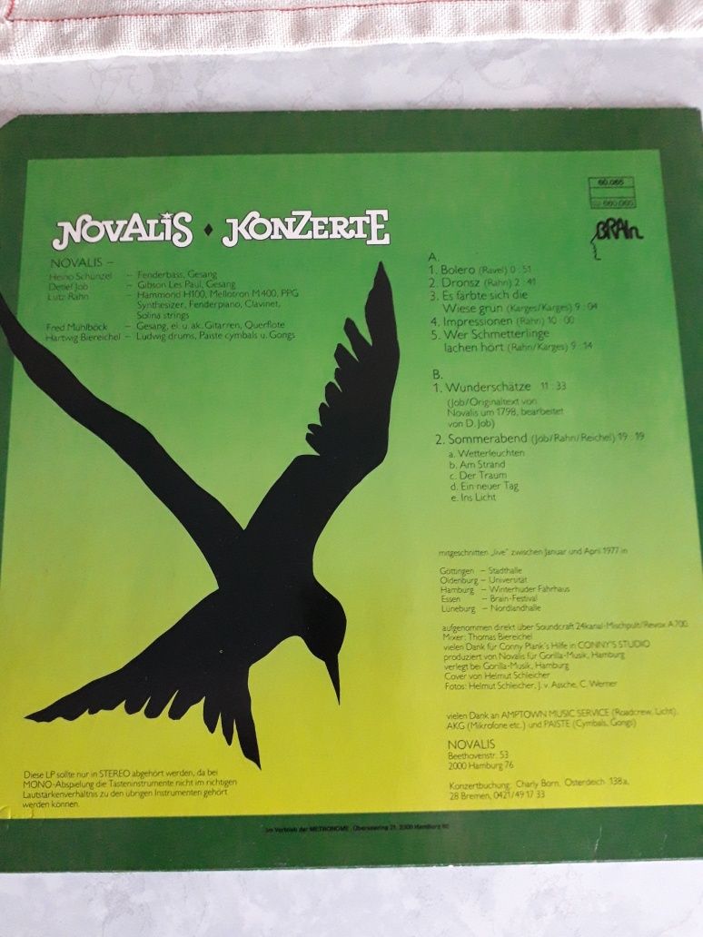 NOVALIS- Konzerte, live 1978. rock progresywny. Kolekcja prywatna.