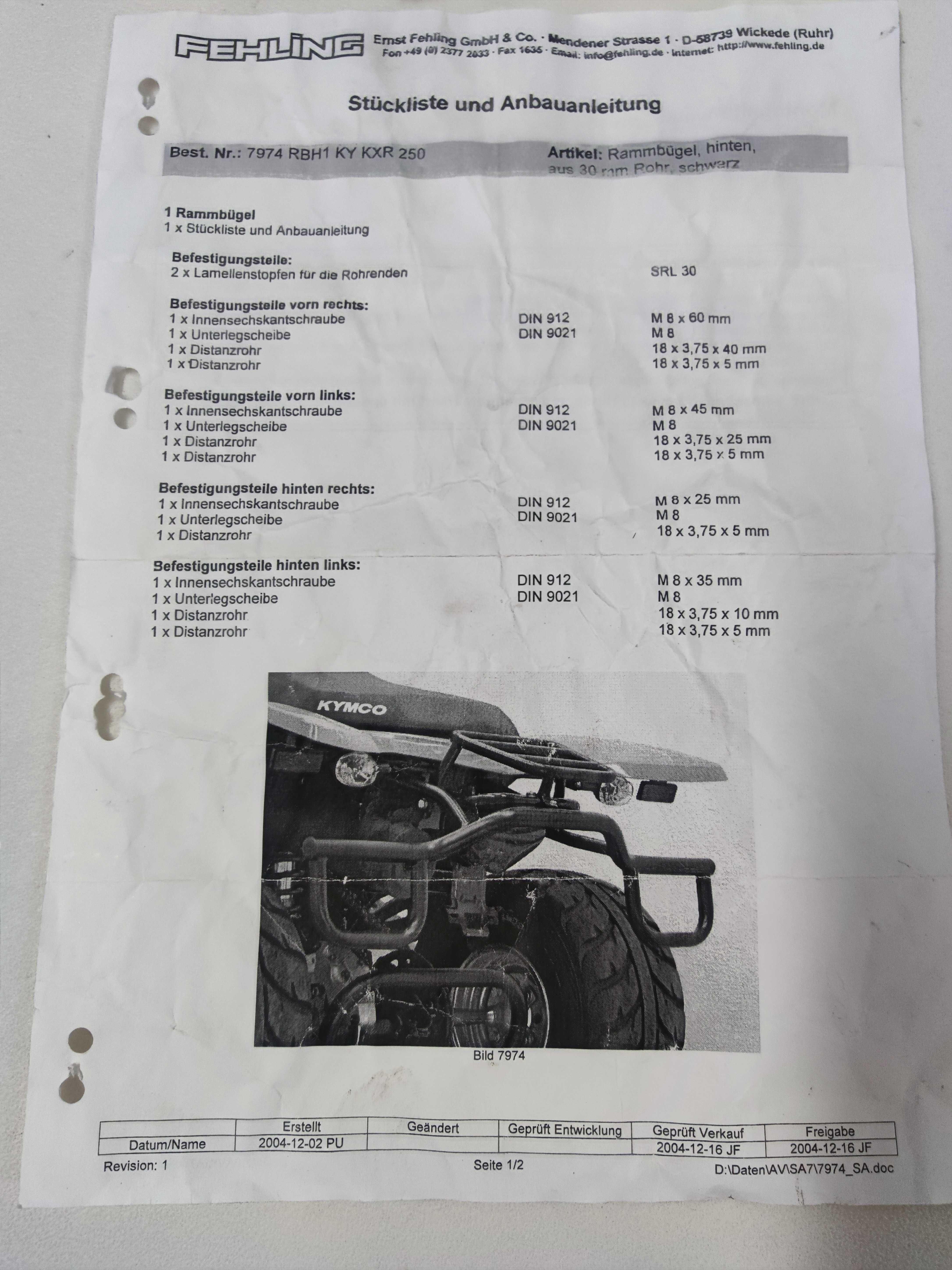 KYMCO KXR / MXU / MAXXER 250 / 300 Tylny Zderzak Bumper Osłona Fehling