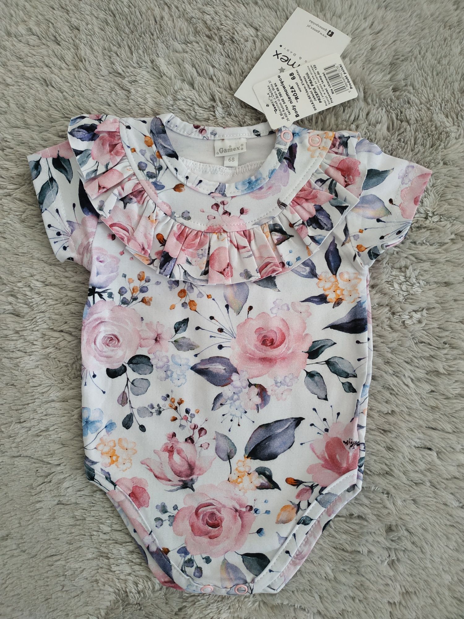 Eleganckie, nowe body z falbanką/lato/kwiatki/prezent/Gamex/r.68
