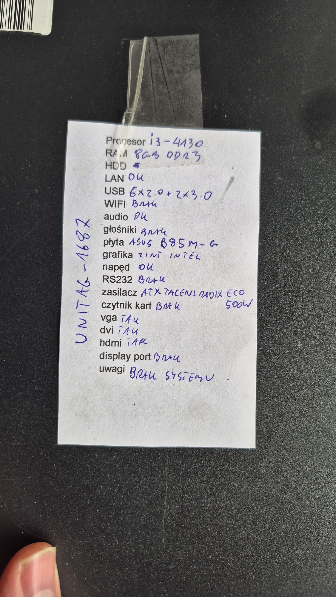 komputer Płyta główna ASUS B85M-G + i3-4130 8GB RAM zasilacz radix 500