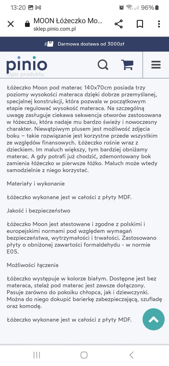 Łóżeczko dziecięce 140x70 Pinio Moon