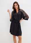 B.P.C kimono czarne szlafrok sexi satynowy z koronką ^40/42