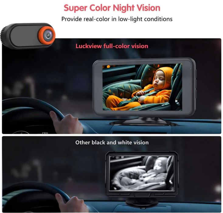 Kamera do obserwacji dziecka w aucie Luckview BM2 1080 HD 5.2 cala