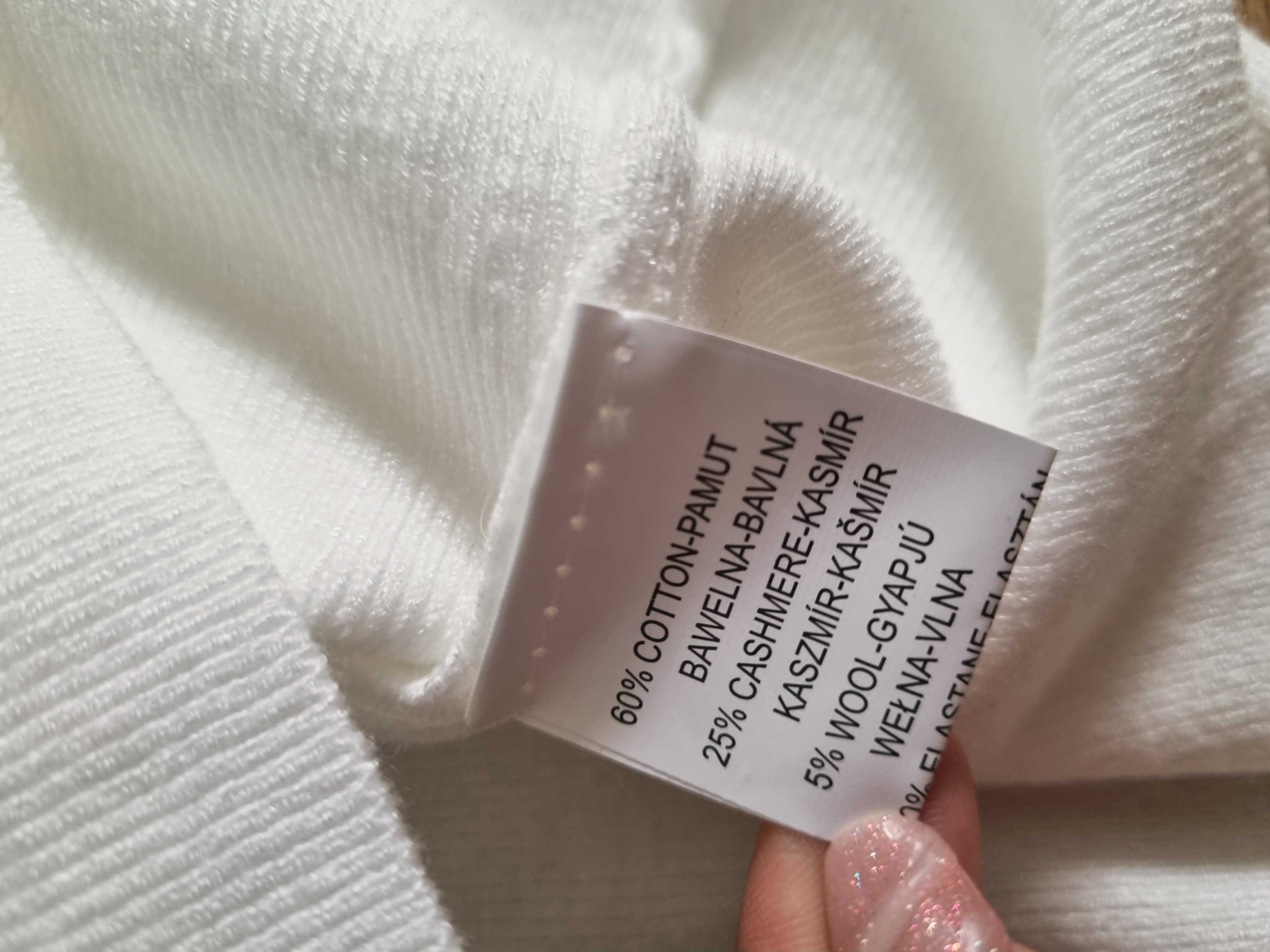 Elegancki biały sweterek sweter z kołnierzykiem bawełna kaszmir