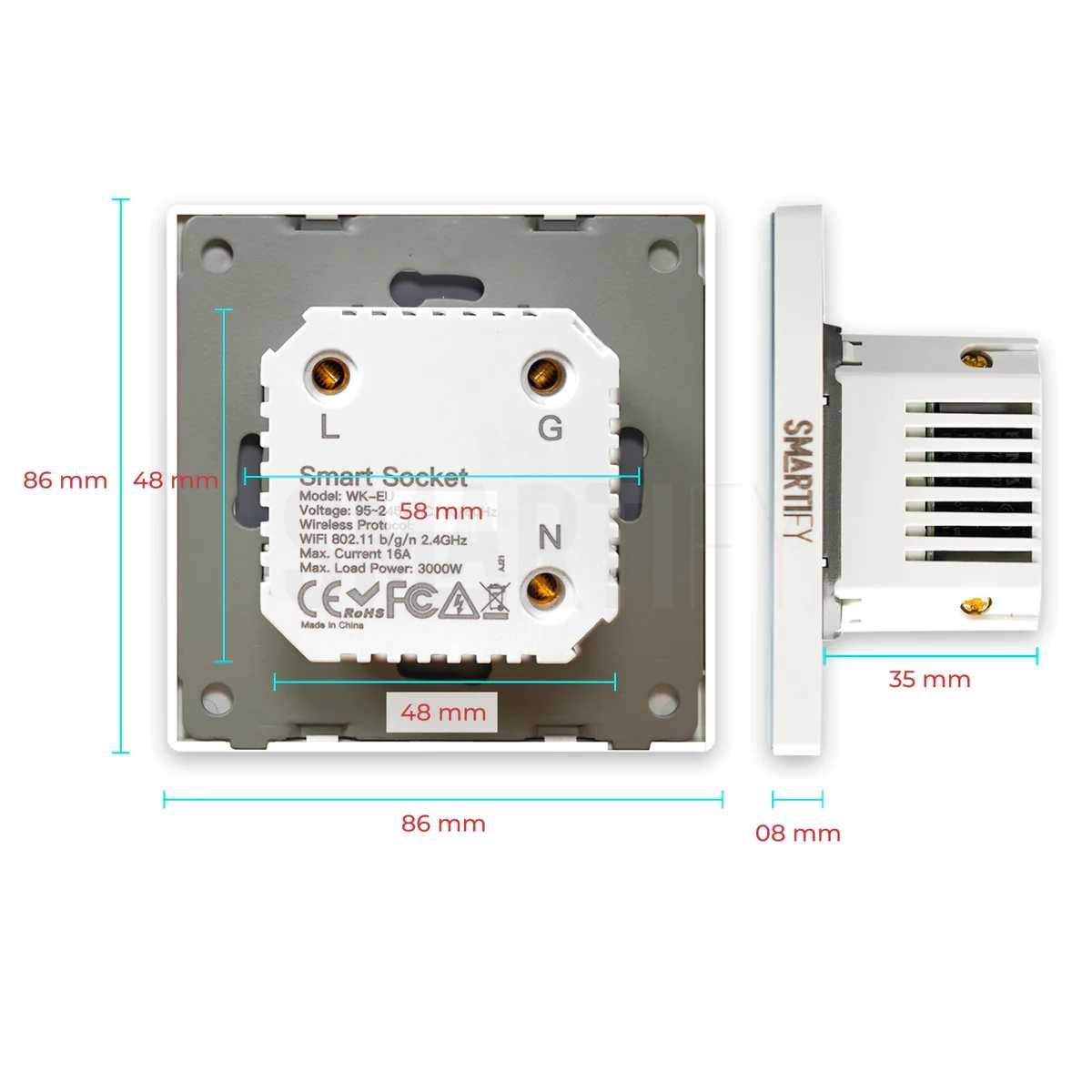 Tomada Inteligente Embutida 16A 3500W WiFi