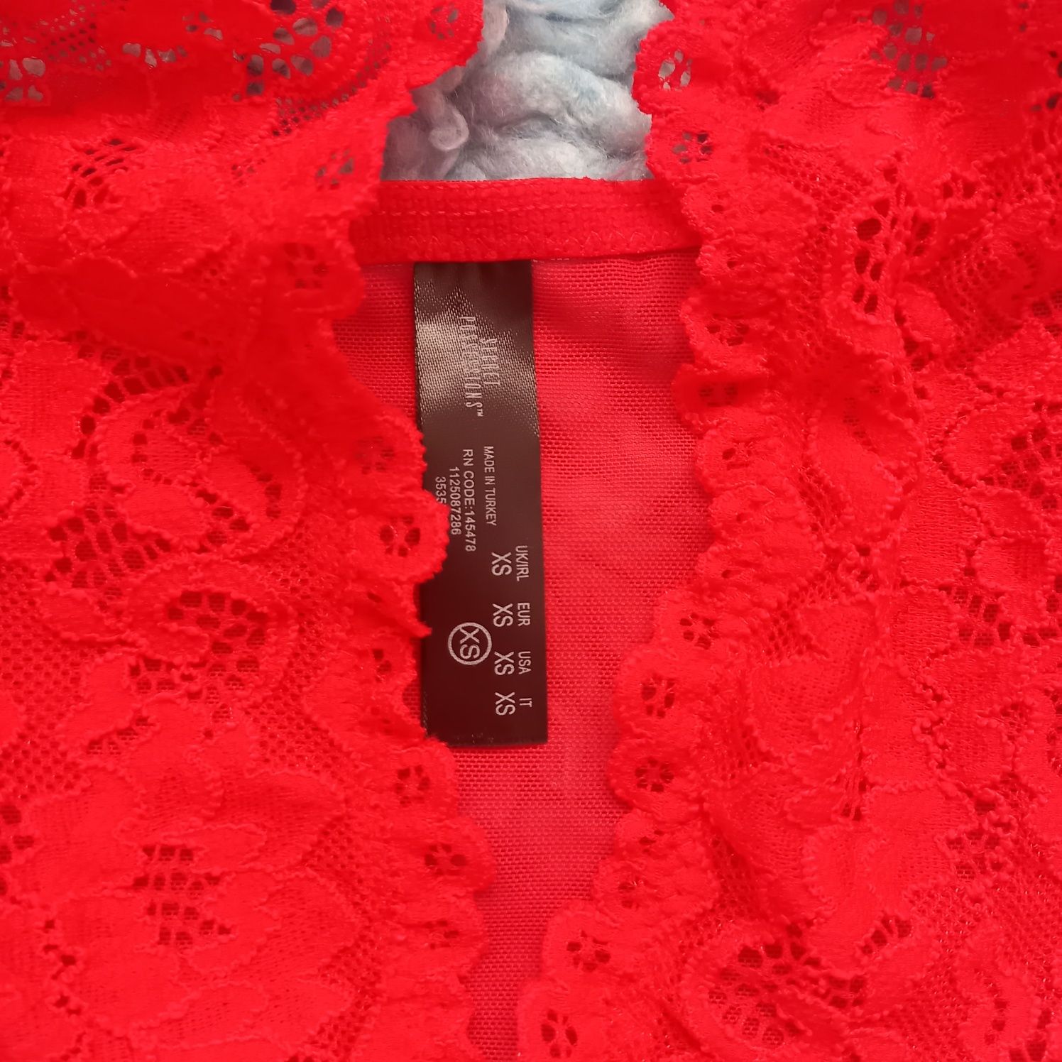 Body koronkowe bielizna nocna kostium XS czerwone paski taliowana