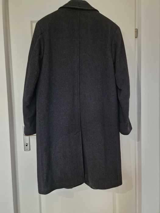 Elegancki, gruby, ciepły, czarny, długi płaszcz męski r. 188 cm XL/XXL