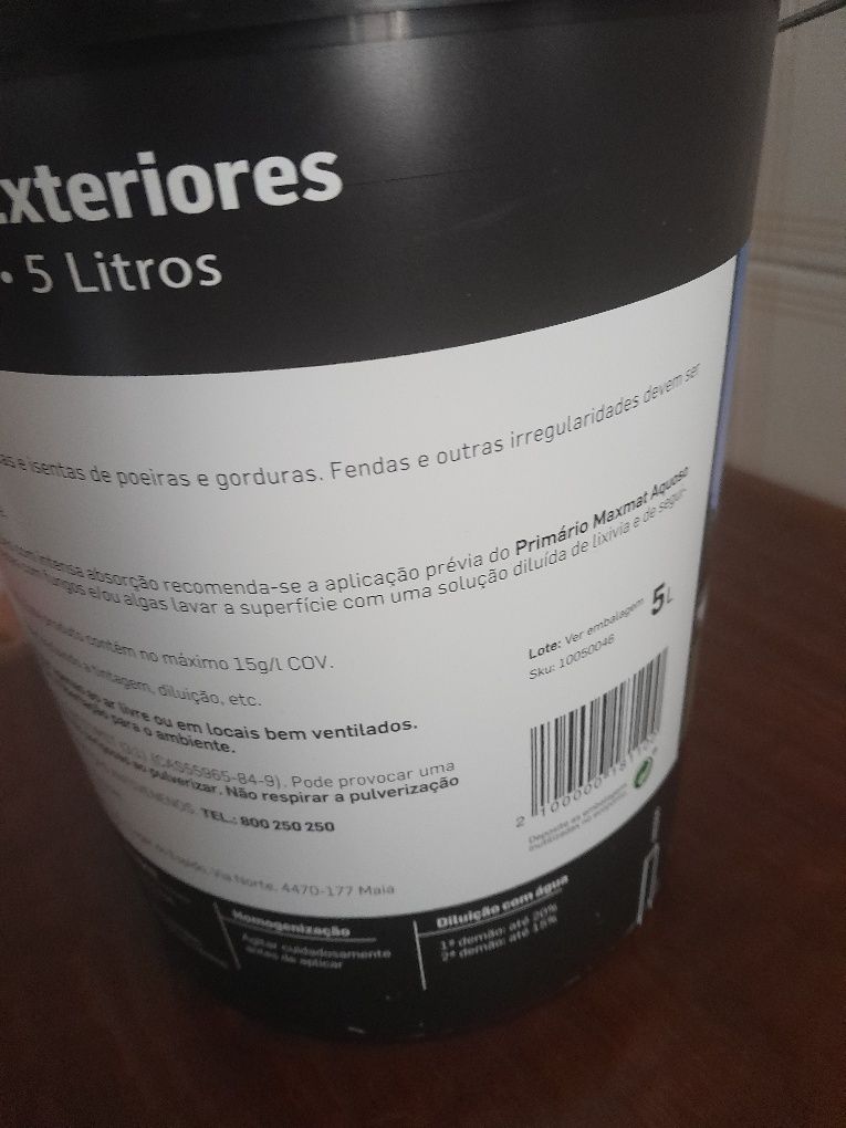 Tinta branca plástica exterior 5 litros Maxmat