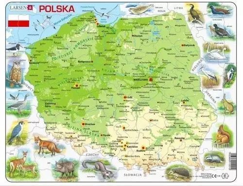 Układanka Mapa Polska fizyczna zwierzęta Maxi. Larsen