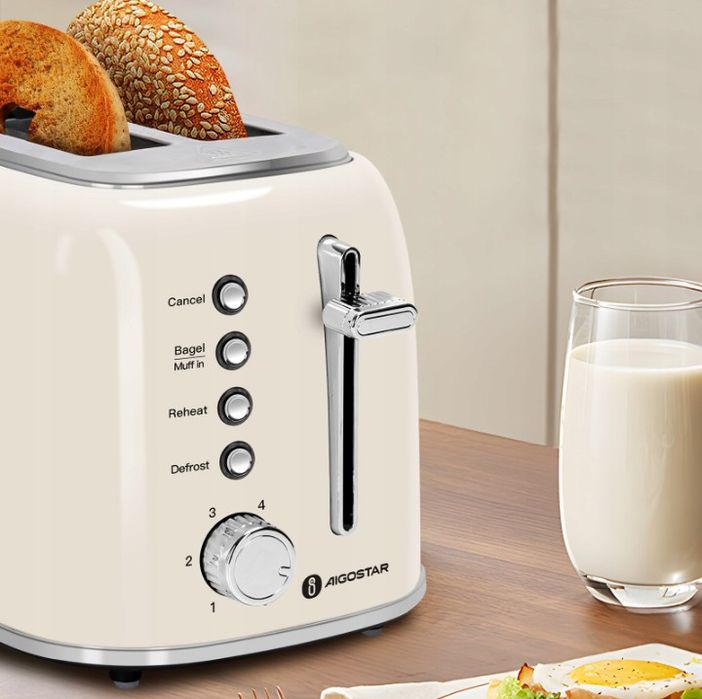Toster 800 W Aigostar Rozmrażanie 6 poziomów opiekania 2 kromki Beżowy
