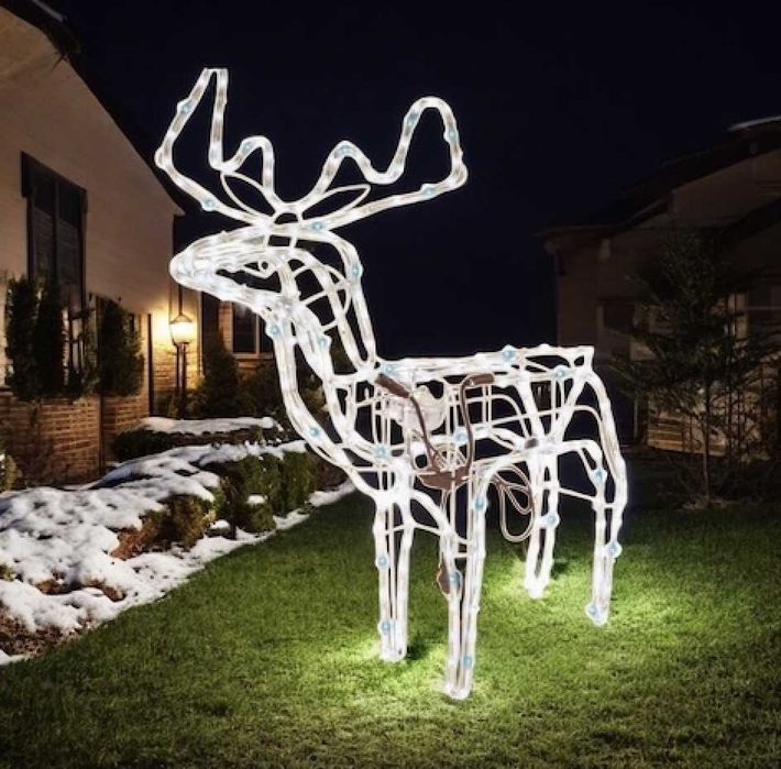 Świąteczny renifer z oświetleniem LED 90 cm  Dekoracja świąteczna Biel