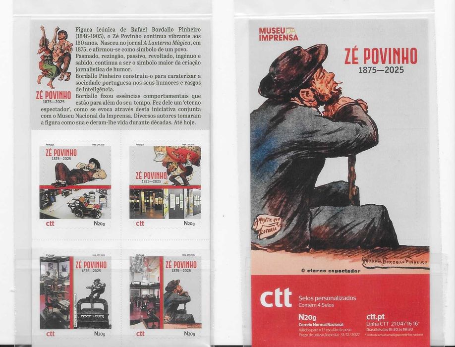 ZÉ POVINHO - 150 anos - Booklet CTT 4 selos auto adesivos - 2025