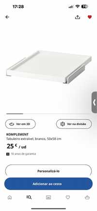 (8 uni) Tabuleiro extraível branco + acessório KOMPLEMENT IKEA