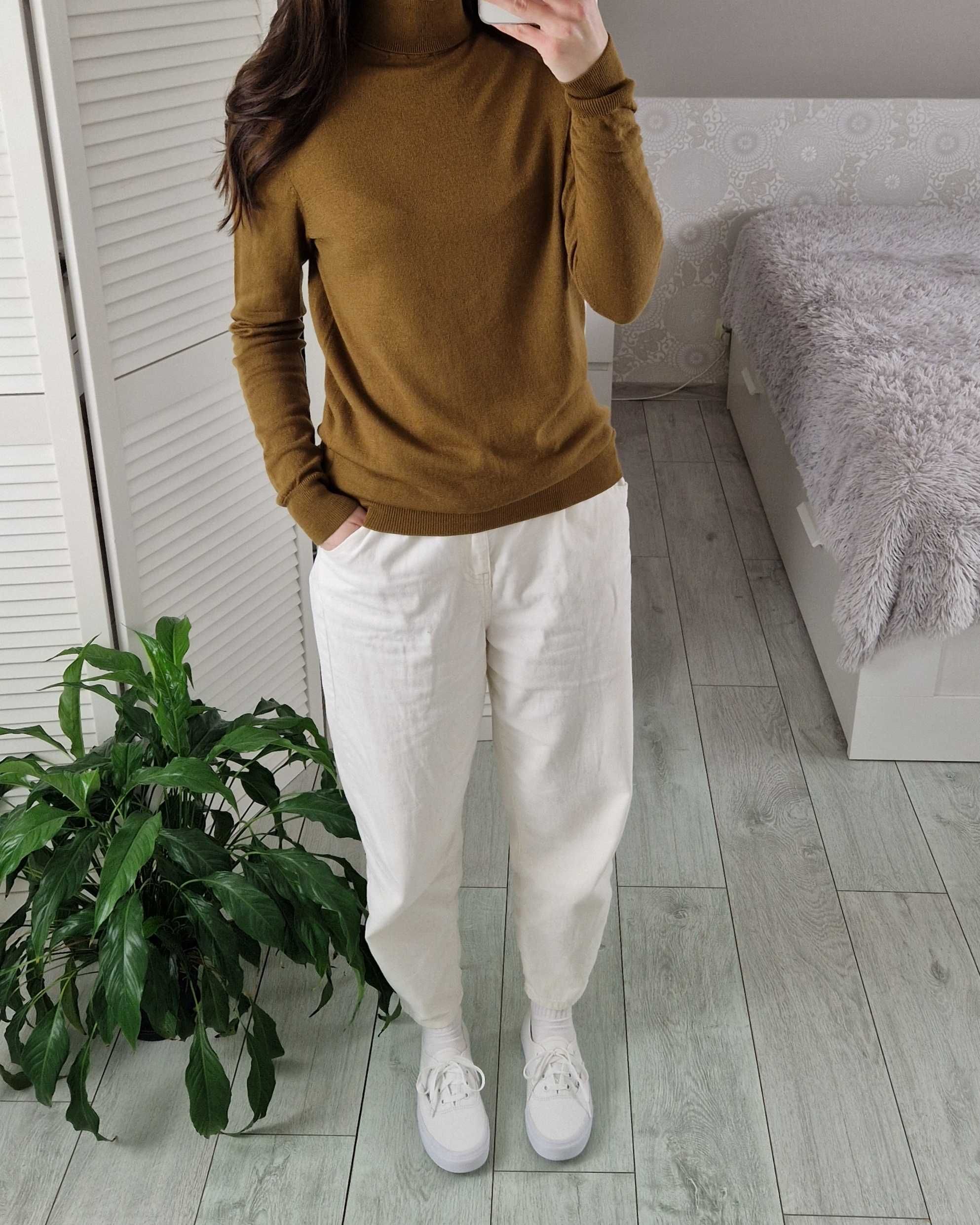 Paul costelloe musztardowy wełniany sweter golf 100% wełna merino S