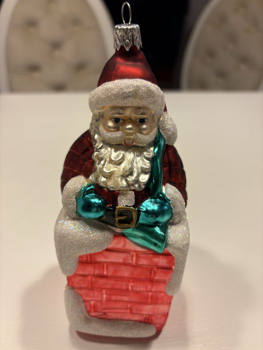 Duza bombka 16 cm hand made Mikolaj w kominie