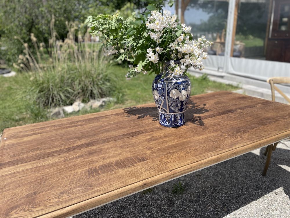 Stół drewniany DĘBOWY prowansalski retro vintage toczone nogi BIAŁY