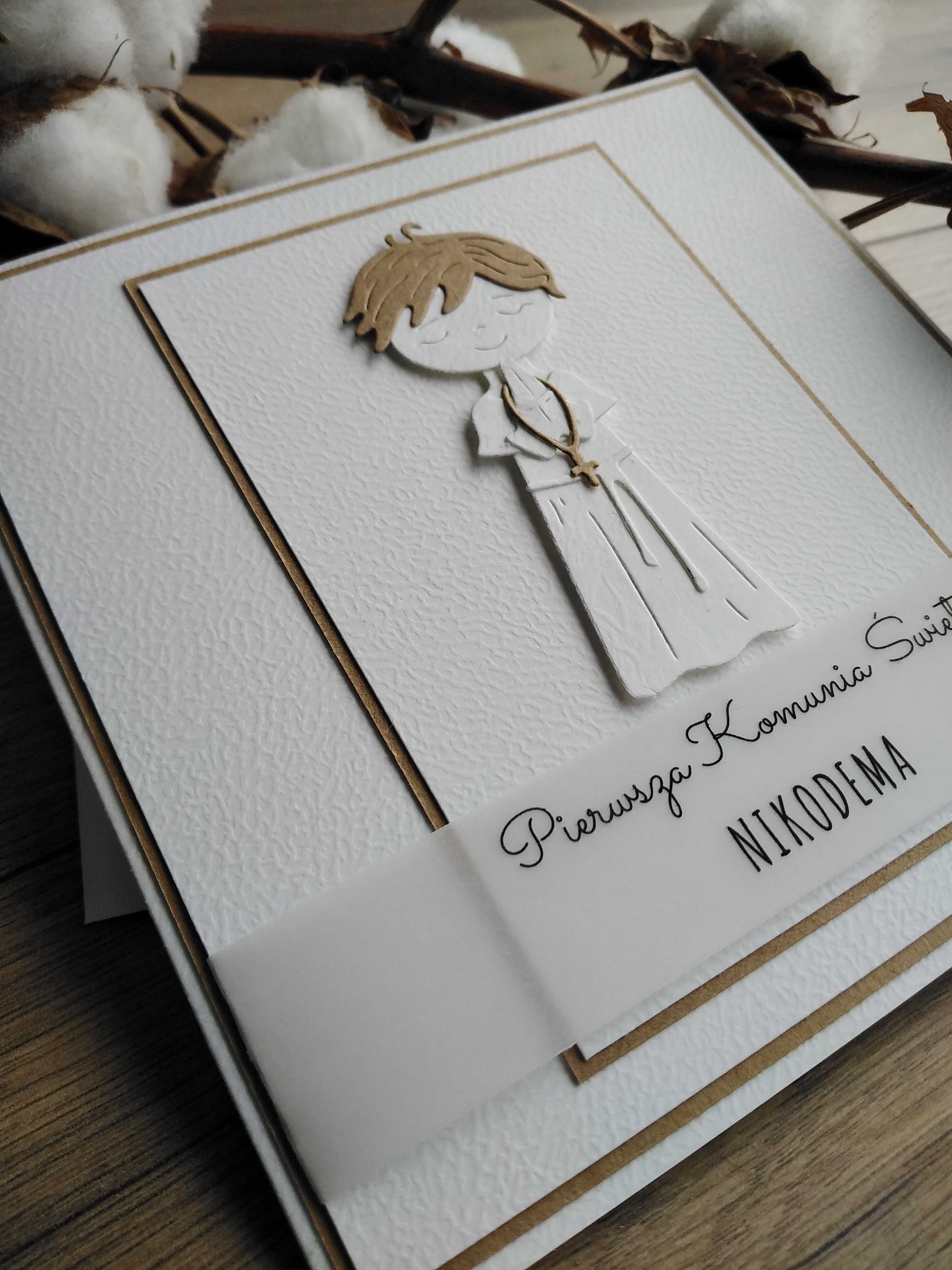 Kartka na Pierwszą Komunię Świętą. Ręcznie robiona. Personalizowana
