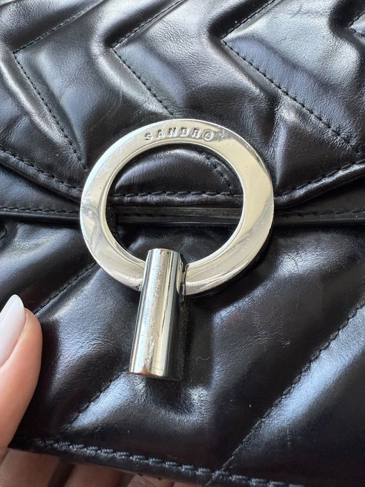 Чорна шкіряна сумочка сумка кросбоди Sandro Paris