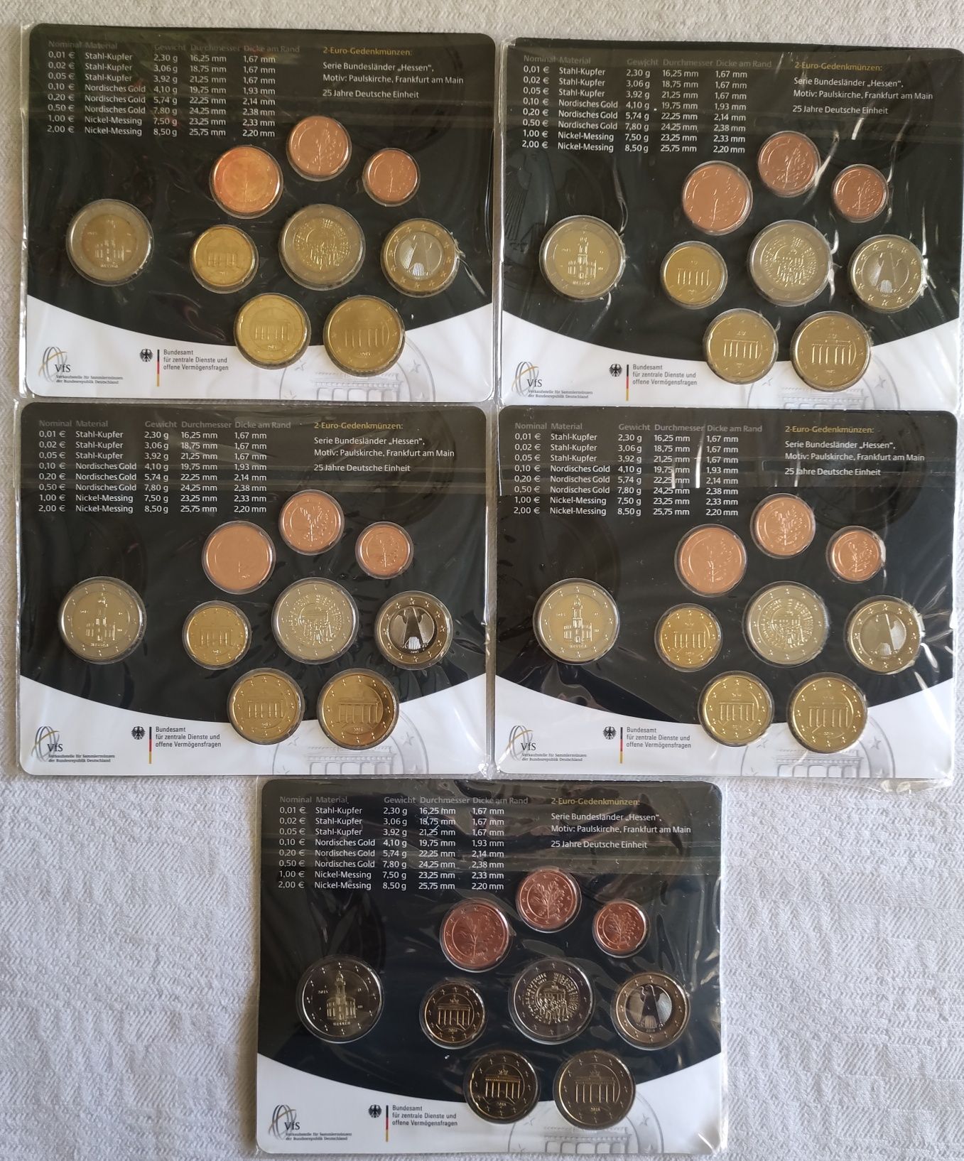 5 Set's Moedas BNC Alemanha 2015 - com 2 Moedas de 2 € Comemorativas
c