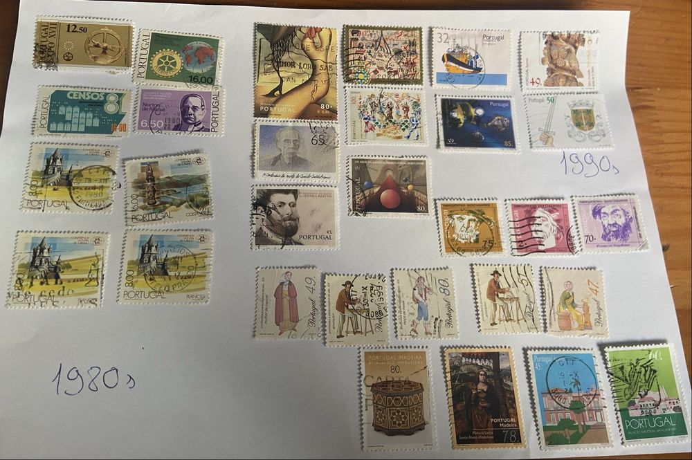 Lote de 30 selos portugueses usados – anos 80 e 90