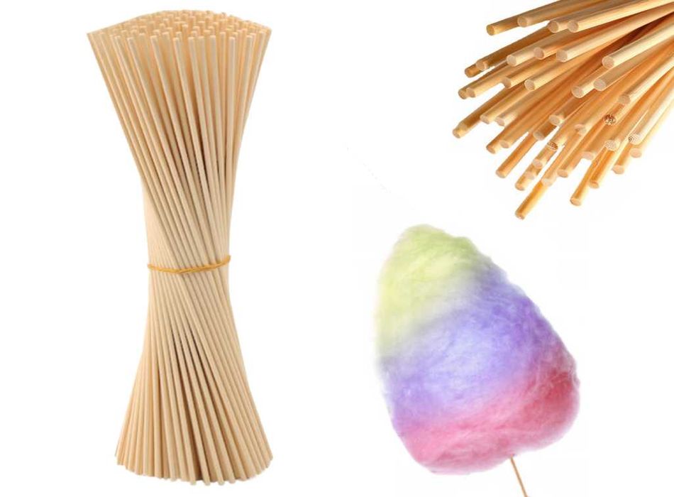 Patyczki do waty cukrowej 38 cm - 100 szt. - OKRĄGŁE, bambusowe