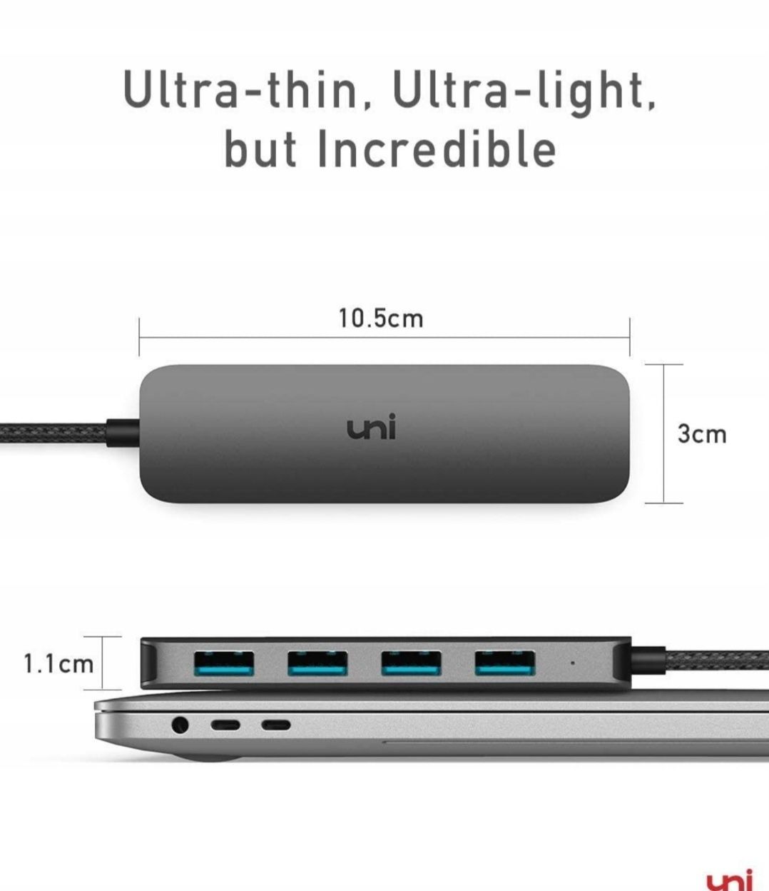 Uni USB C Hub 1 do 4 USB 3.0 Srebrny Aluminium