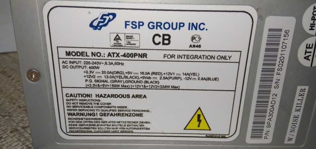 Компьютерный блок питания FSP ATX-400PNR 400W  24+4 pin 120 mm