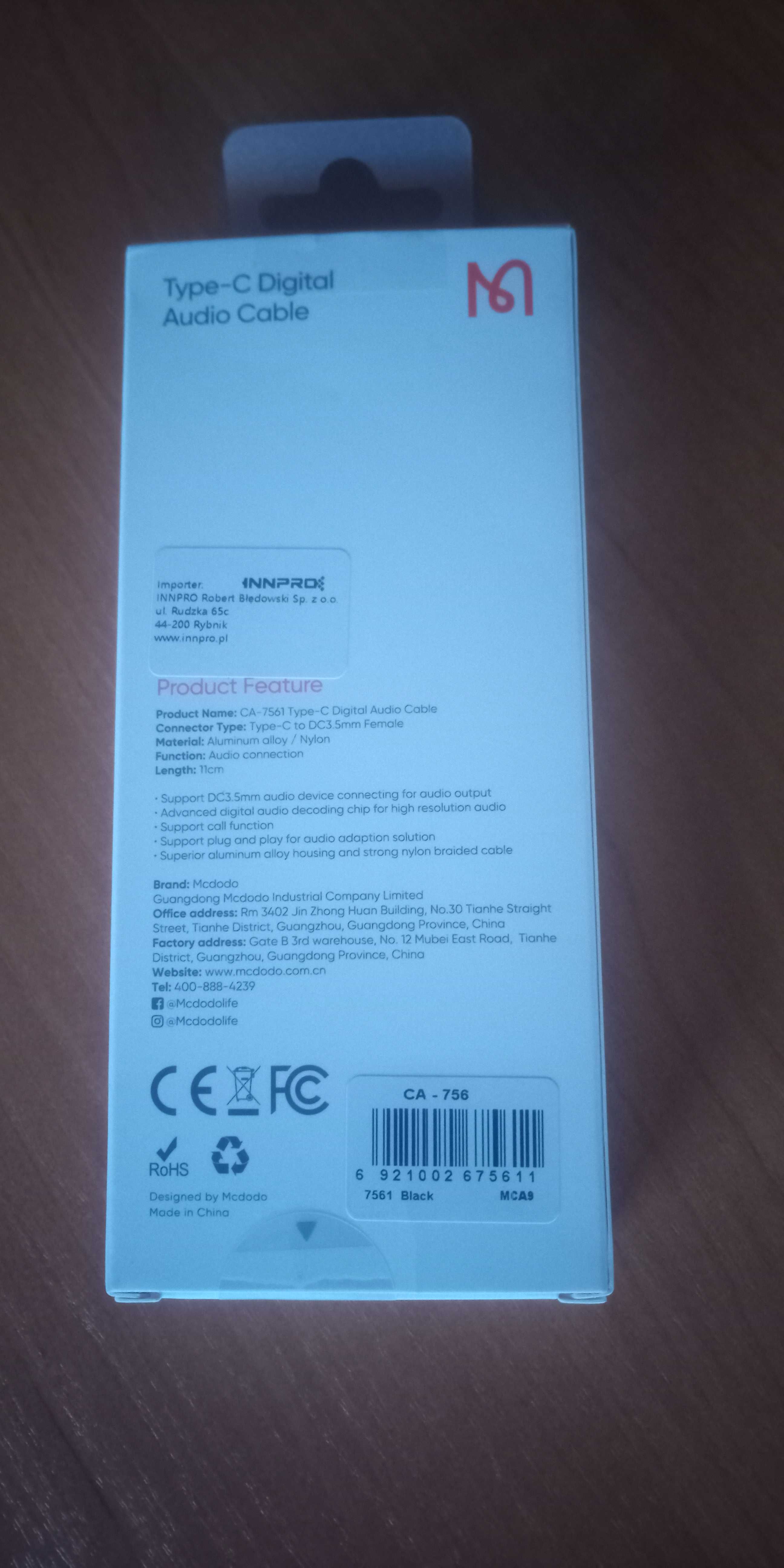 Przejściówka do słuchawek 3,5mm mini jack na USB-C z DAC