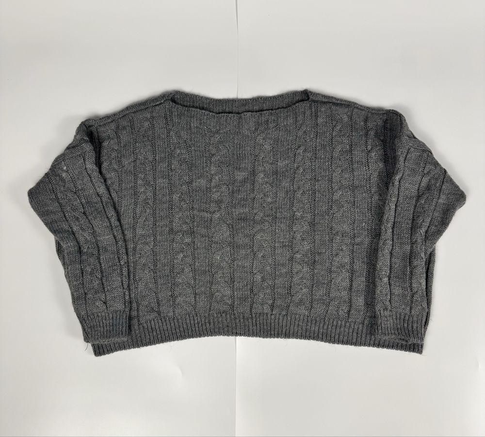 Camisola de Malha Canelada Cropped – Cinzenta